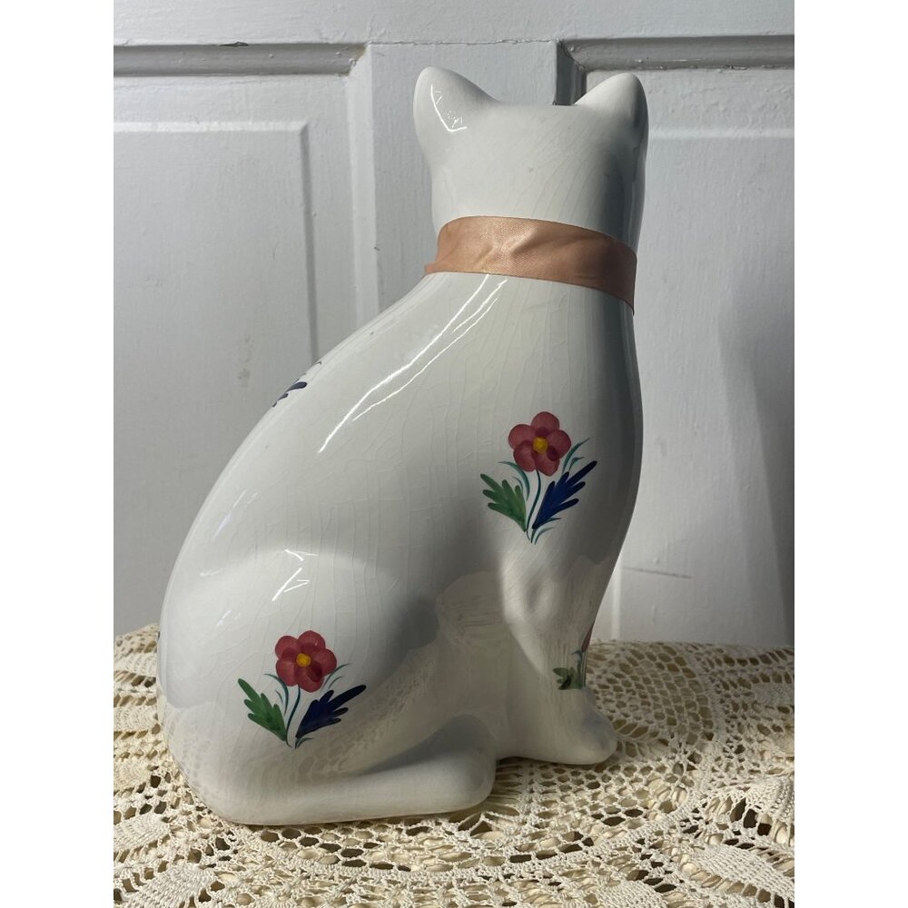 Vintage ELPA Alcobaca Portugal White Ceramic Cat Blue Glass Eyes - Picture 4 of 14